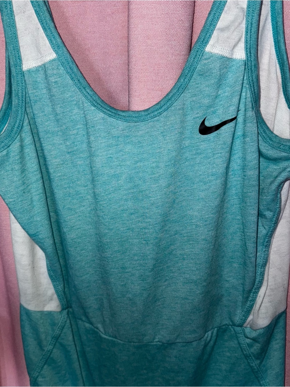 Nike Teal and White Women's Athletic Tank with Black Swoosh